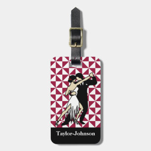 Tango Dancers on Burgundy Geometric Background Luggage Tag
