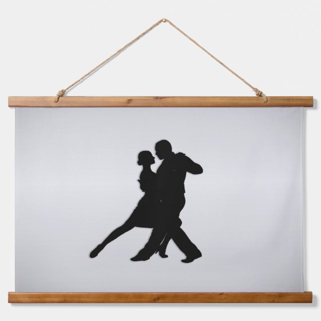 Tango Dancers Silhouette 2 Silver Hanging Tapestry (Front)