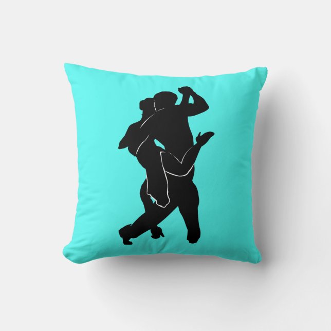 Tango Dancers Turquoise Throw Pillow Choose Colour (Front)