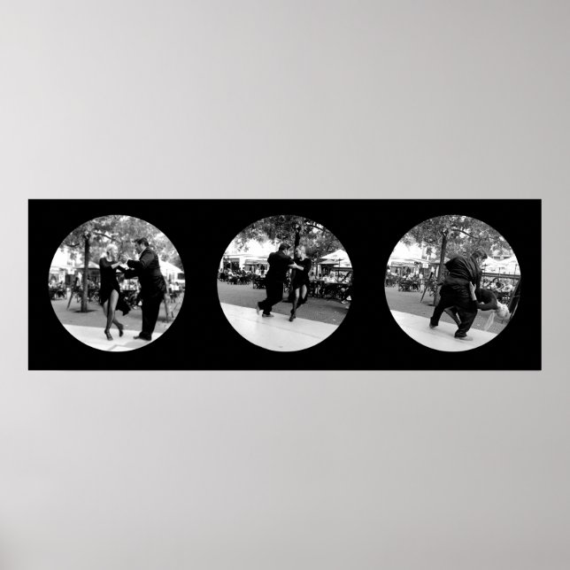 Tango in the Plaza in Buenos Aires - Black & White Poster (Front)
