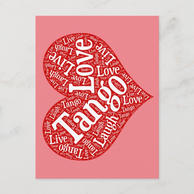 Tango Love Live and Laugh Red Heart Word Art Postcard (Front)
