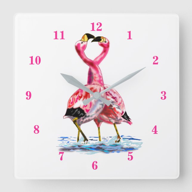 Tango Pink Flamingos Square Wall Clock (Front)