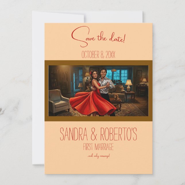 Tango Red Dress Wedding Save the Date Invitation (Front)