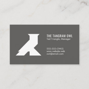 Tangram Owl White Geometric Shape on Grey Business Card