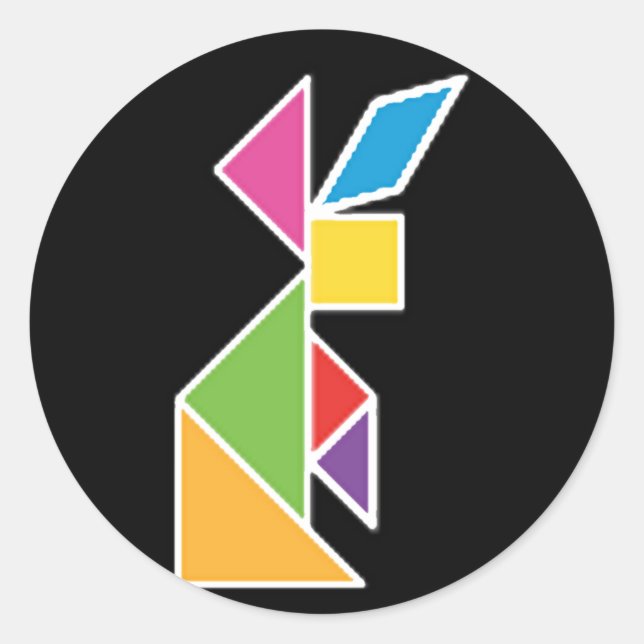 tangram rabbit coelho classic round sticker (Front)