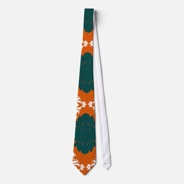 tangy orange teal white damask pattern tie (Front)