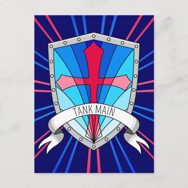 Tank Main Gamer Blue Red Cartoon Shield Postcard (Front)