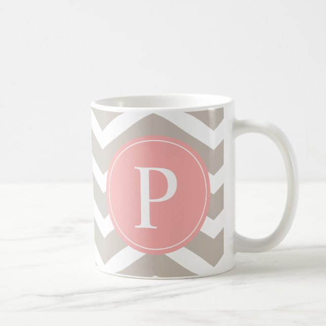 Tank Peach Pink Chevron Monogram Coffee Mug (Right)