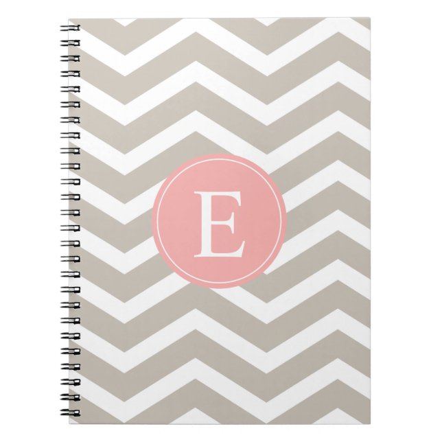 Tank Peach Pink Chevron Monogram Notebook (Front)