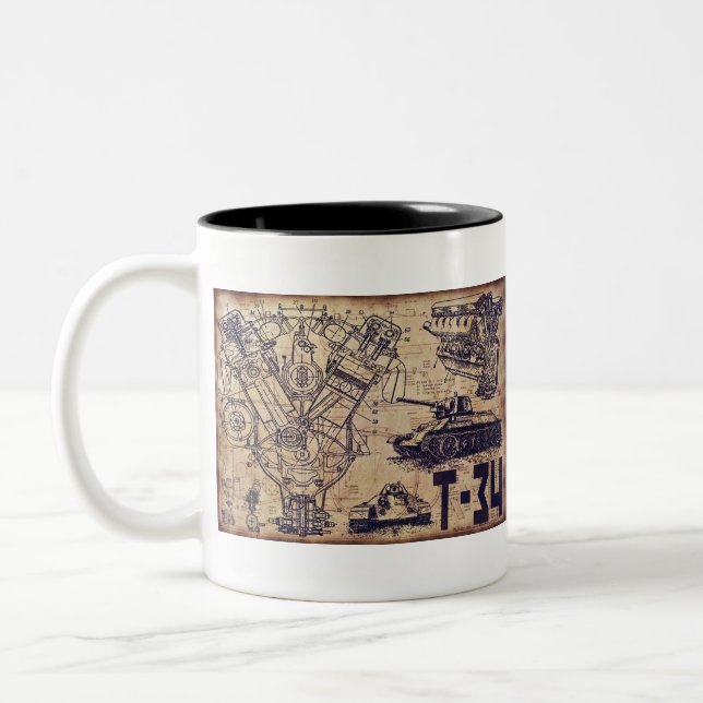 Tank Schematics Art Two-Tone Coffee Mug (Left)