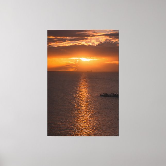 Tank Ship At Sunset In Atlantic Ocean Canvas Print (Front)