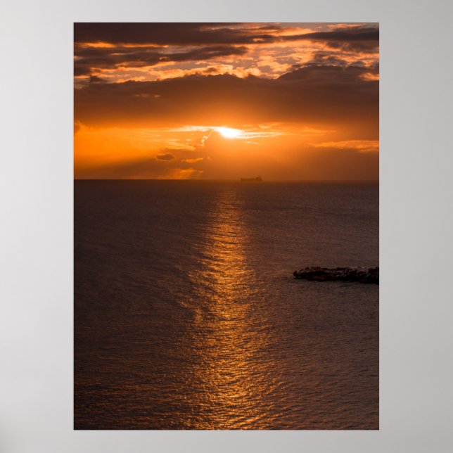 Tank Ship At Sunset In Atlantic Ocean Poster (Front)
