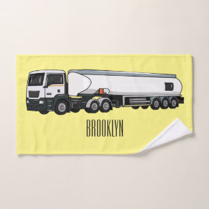 Tanker truck fuel transport cartoon illustration bath towel set