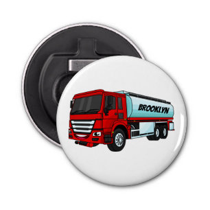 Tanker truck fuel transport cartoon illustration bottle opener