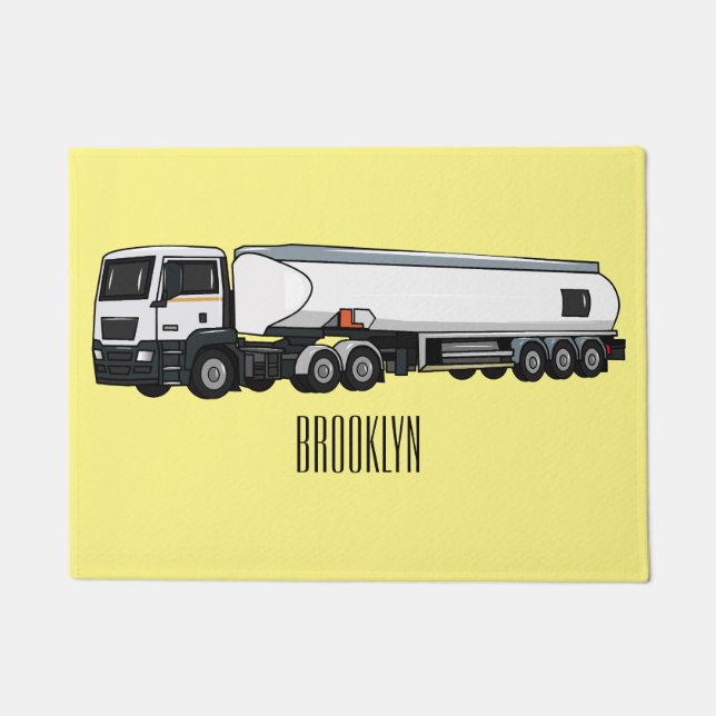 Tanker truck fuel transport cartoon illustration doormat (Front)