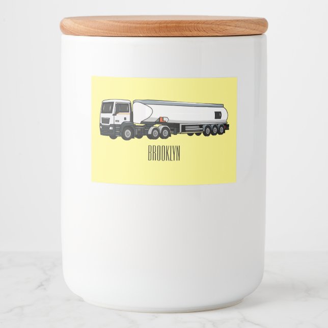 Tanker truck fuel transport cartoon illustration food label (Front)