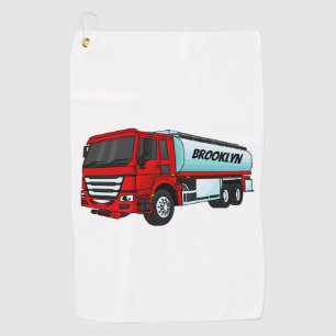 Tanker truck fuel transport cartoon illustration golf towel