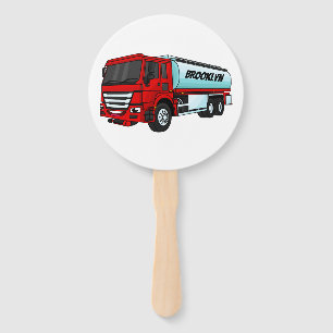 Tanker truck fuel transport cartoon illustration hand fan