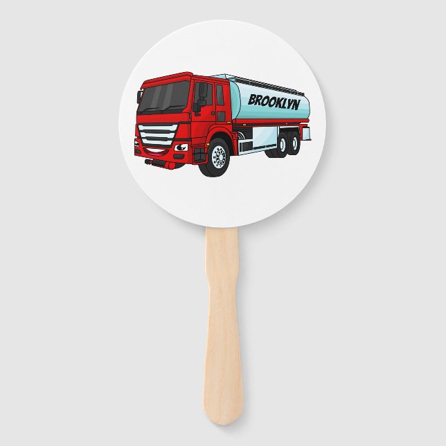 Tanker truck fuel transport cartoon illustration hand fan (Front)