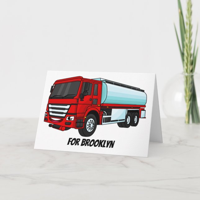 Tanker truck fuel transport cartoon illustration holiday card (Front)
