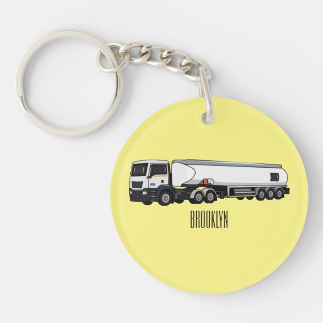 Tanker truck fuel transport cartoon illustration key ring (Front)