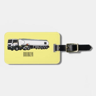 Tanker truck fuel transport cartoon illustration luggage tag