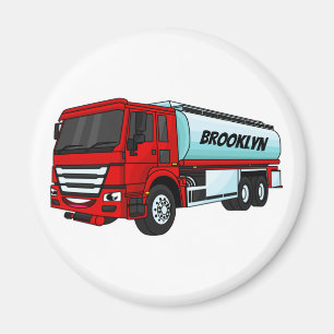 Tanker truck fuel transport cartoon illustration magnet