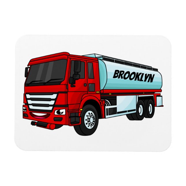 Tanker truck fuel transport cartoon illustration magnet (Horizontal)