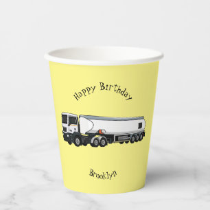Tanker truck fuel transport cartoon illustration paper cups
