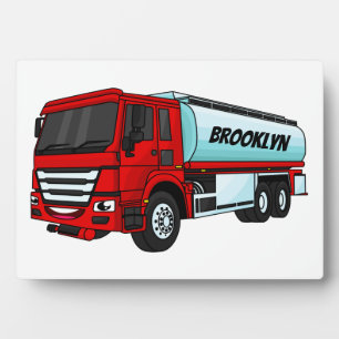 Tanker truck fuel transport cartoon illustration plaque