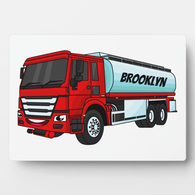 Tanker truck fuel transport cartoon illustration  plaque (Front)