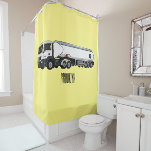 Tanker truck fuel transport cartoon illustration shower curtain