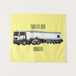 Tanker truck fuel transport cartoon illustration tapestry