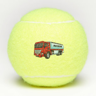 Tanker truck fuel transport cartoon illustration tennis balls