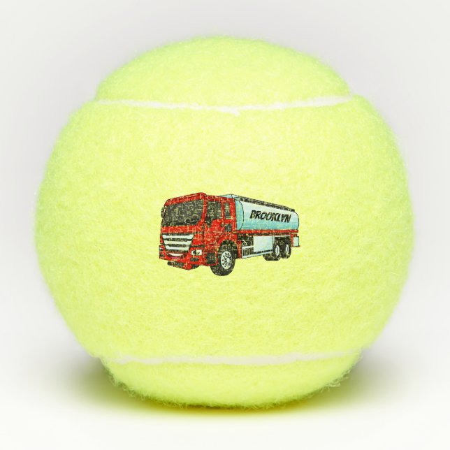 Tanker truck fuel transport cartoon illustration tennis balls (Front)