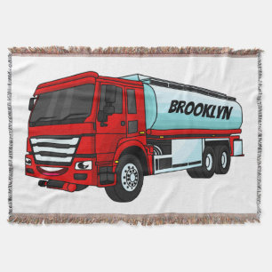 Tanker truck fuel transport cartoon illustration throw blanket