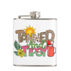 Tanned and Tipsy Fun Summer Party Design Hip Flask