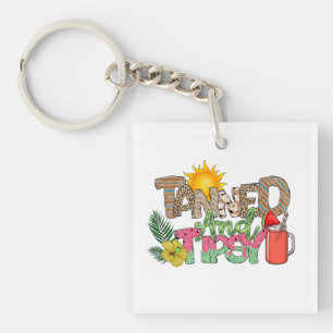 Tanned and Tipsy Fun Summer Party Design Key Ring