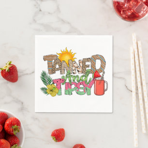 Tanned and Tipsy   Fun Summer Party Design Napkin