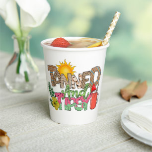 Tanned and Tipsy Fun Summer Party Design Paper Cups