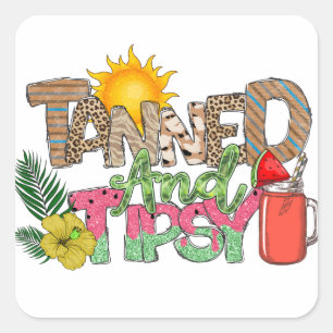Tanned and Tipsy Fun Summer Party Design Square Sticker