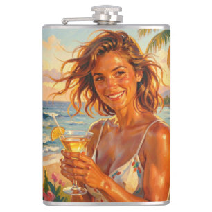 Tanned and Tipsy Party Vibe Beach Glow Art Hip Flask