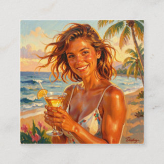 Tanned and Tipsy Party Vibe Beach Glow Art Square Business Card