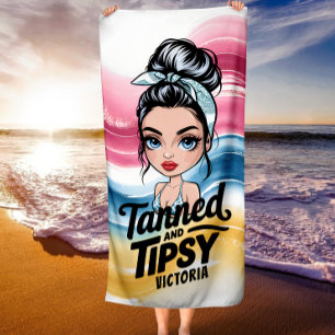 Tanned And Tipsy - Travel, Vacation Gift For Woman Beach Towel