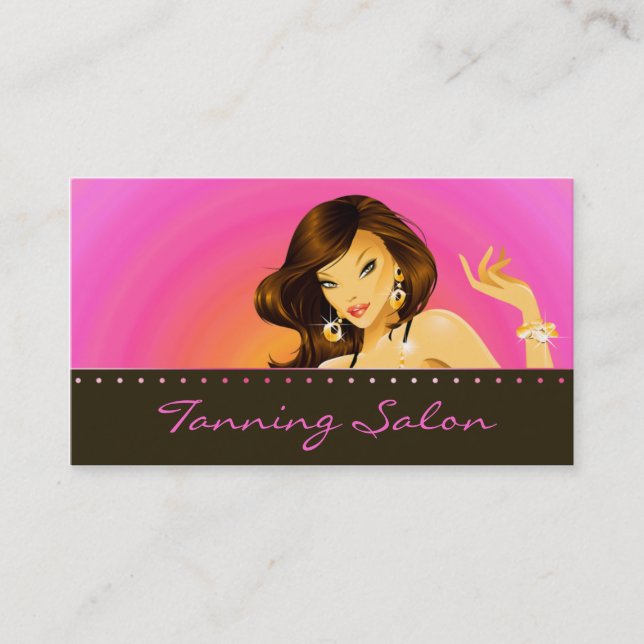 Tanning Business Card Pink Orange Woman Dark (Front)