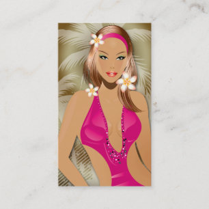 Tanning Business Card Pink Woman Gold