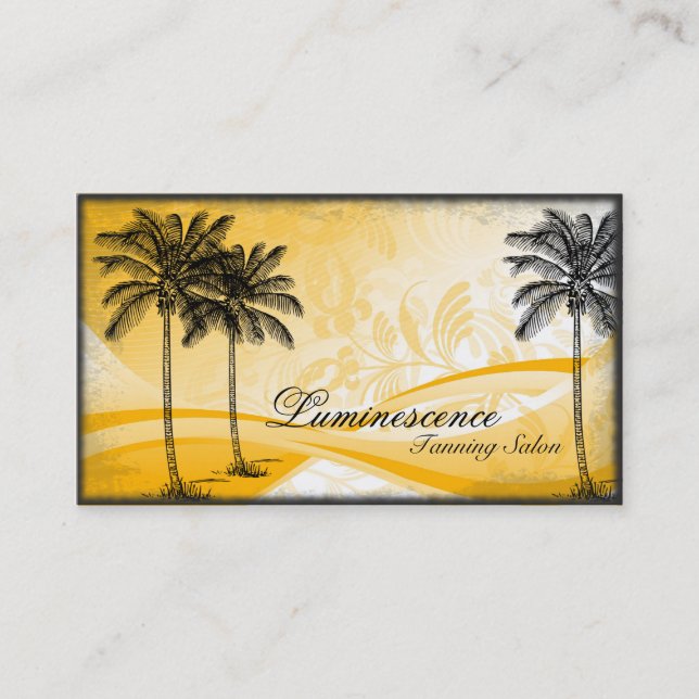 Tanning Salon Business Card Yellow Palm Tree (Front)