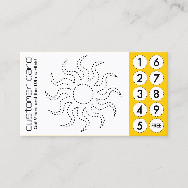 tanning salon cut out punch cards (Front)