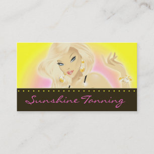 Tanning Salon Pretty Blonde Woman Yellow Business Card