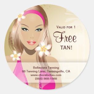 Tanning Salon Sticker Pink Bikini Woman Gold
